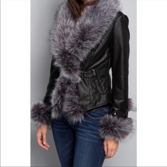 L.A. Coalition Jackets & Blazers - L.A. Coalition Fur Black Faux Leather Jacket Large